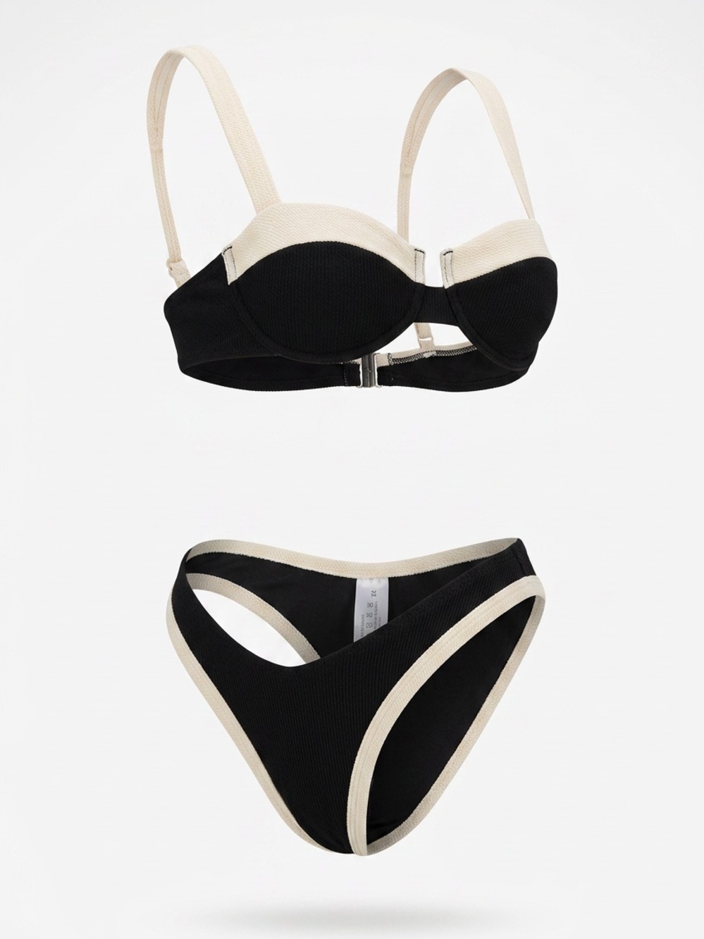 Contrast Trim Bikini Set in Black and Cream